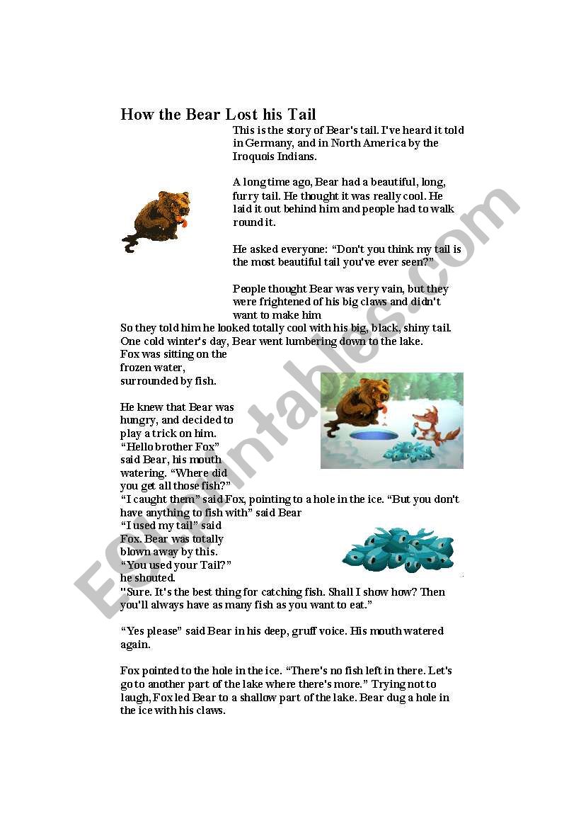 The bear who lost its tail worksheet