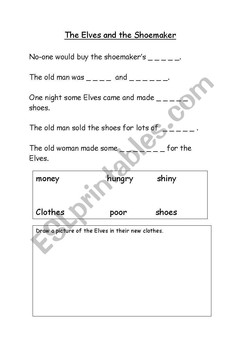 English Worksheets Elves And The Shoemaker