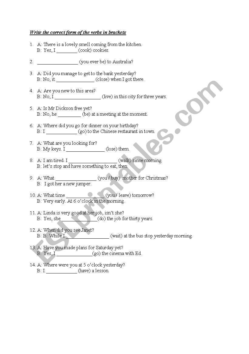 tenses worksheet