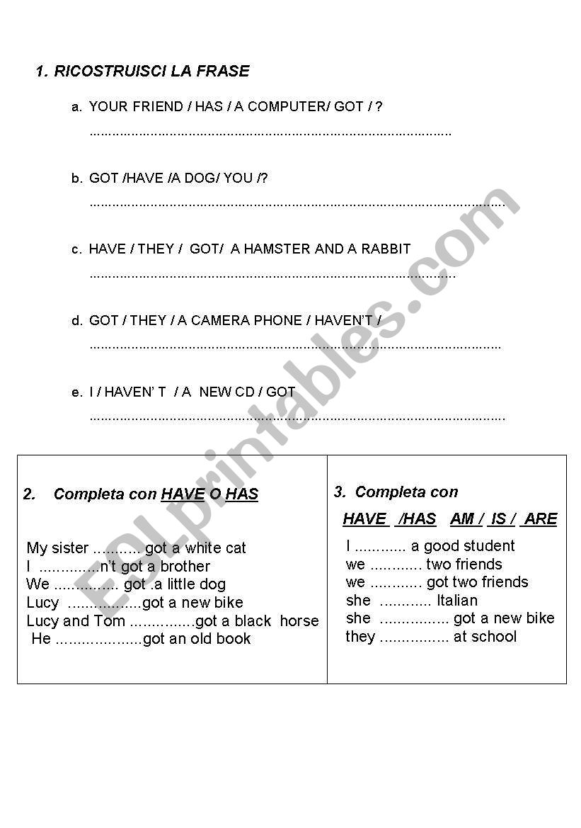 English worksheets: to have