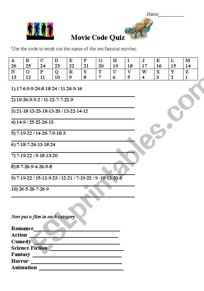 movie code quiz worksheet