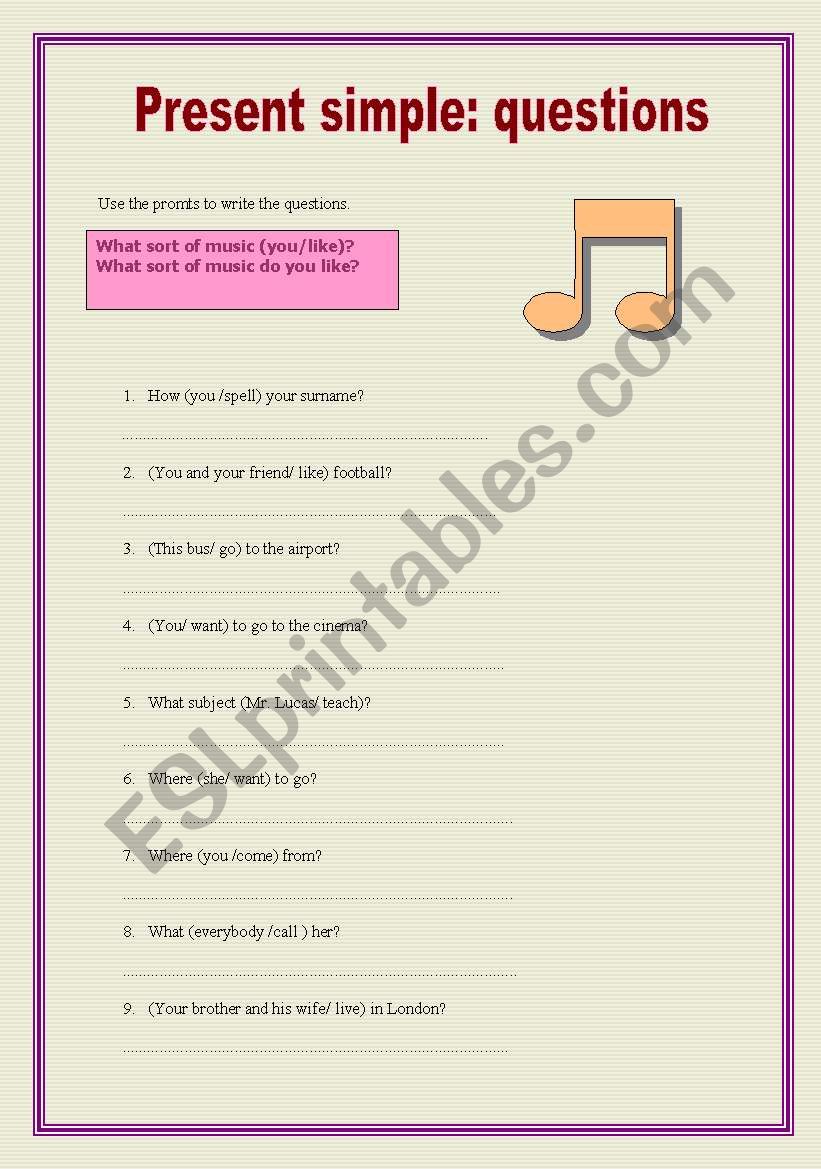 Present simple- interrogative worksheet