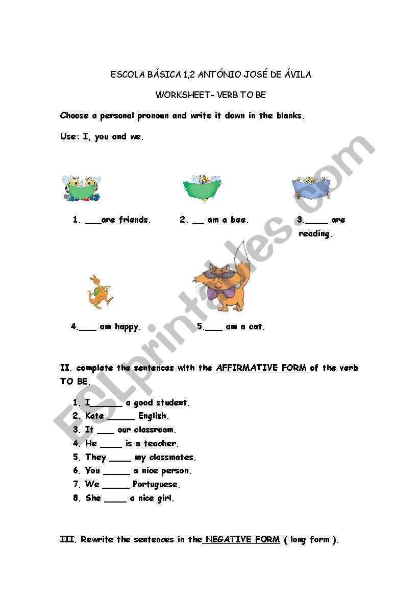 verb to be worksheet