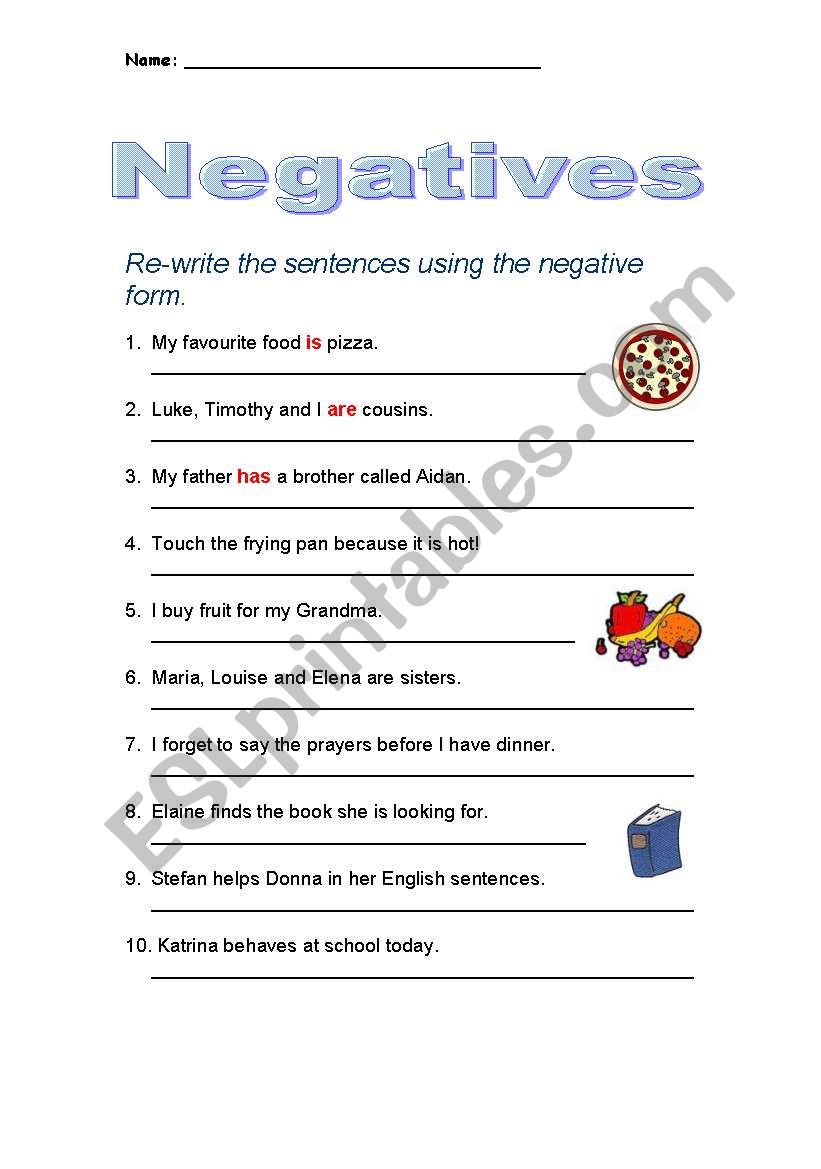 English worksheets: Negatives