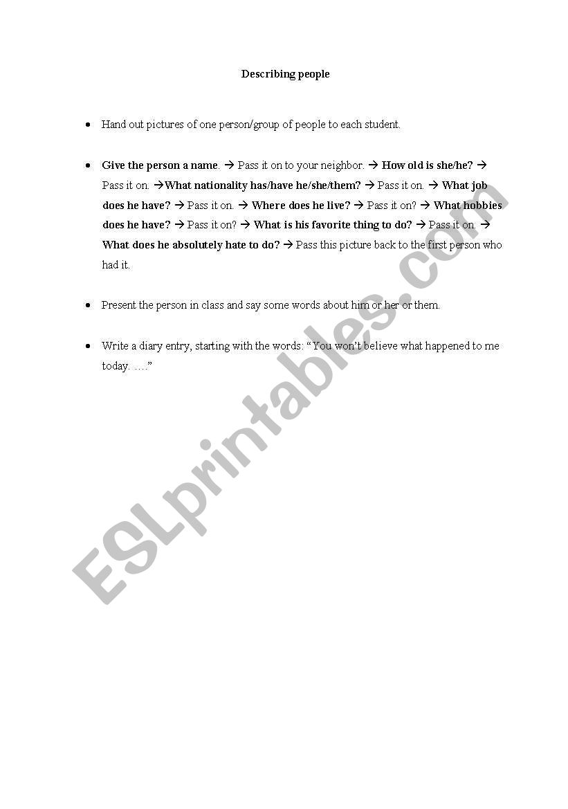 Describing people worksheet