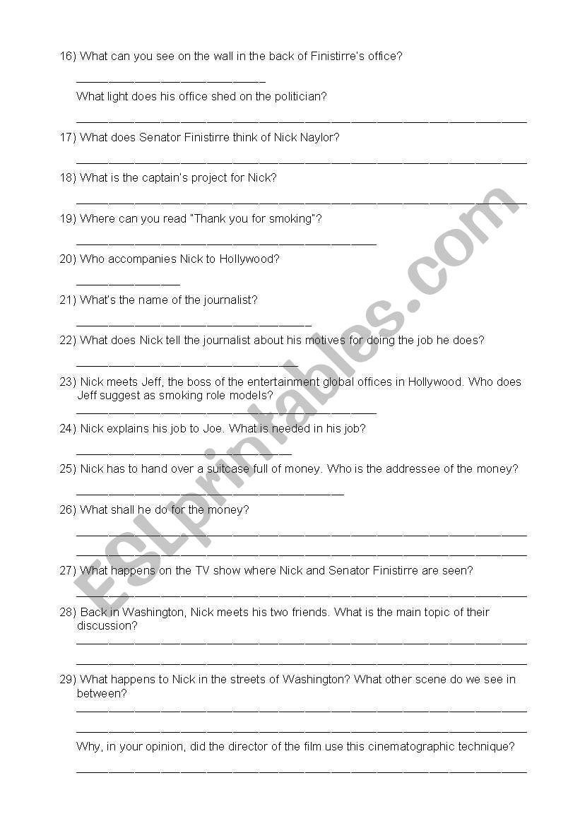 Thank You For Smoking Worksheet Questions On Film Answers Esl Worksheet By Kerulm