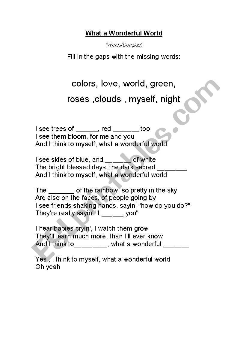 Song: What a Wonder ful World worksheet
