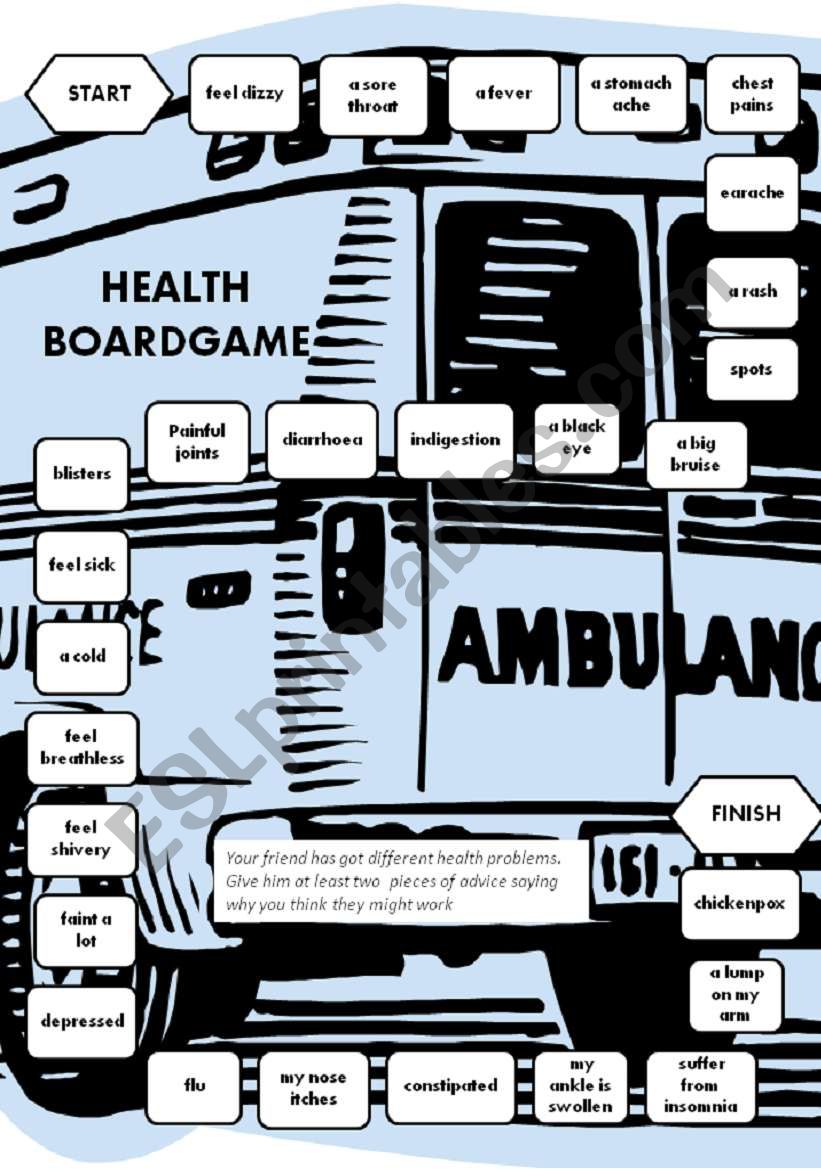 Health-a boardgame (B&W) worksheet