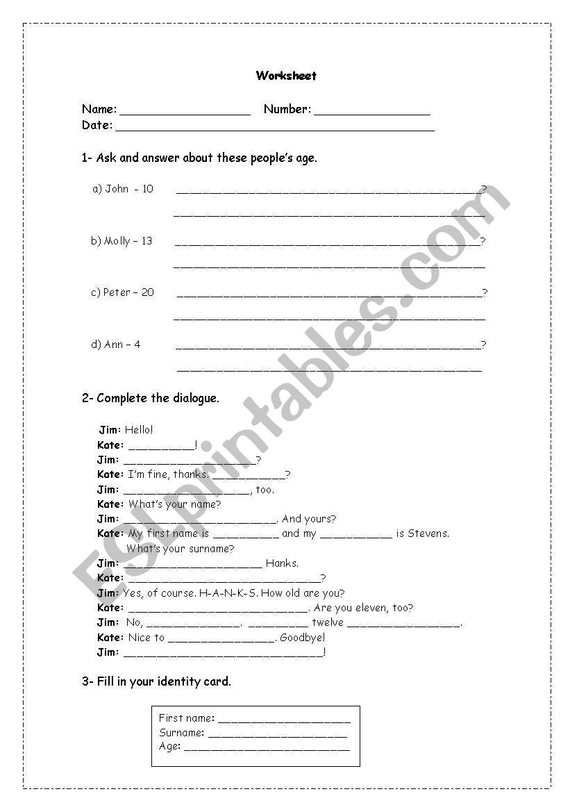 Dialogue worksheet