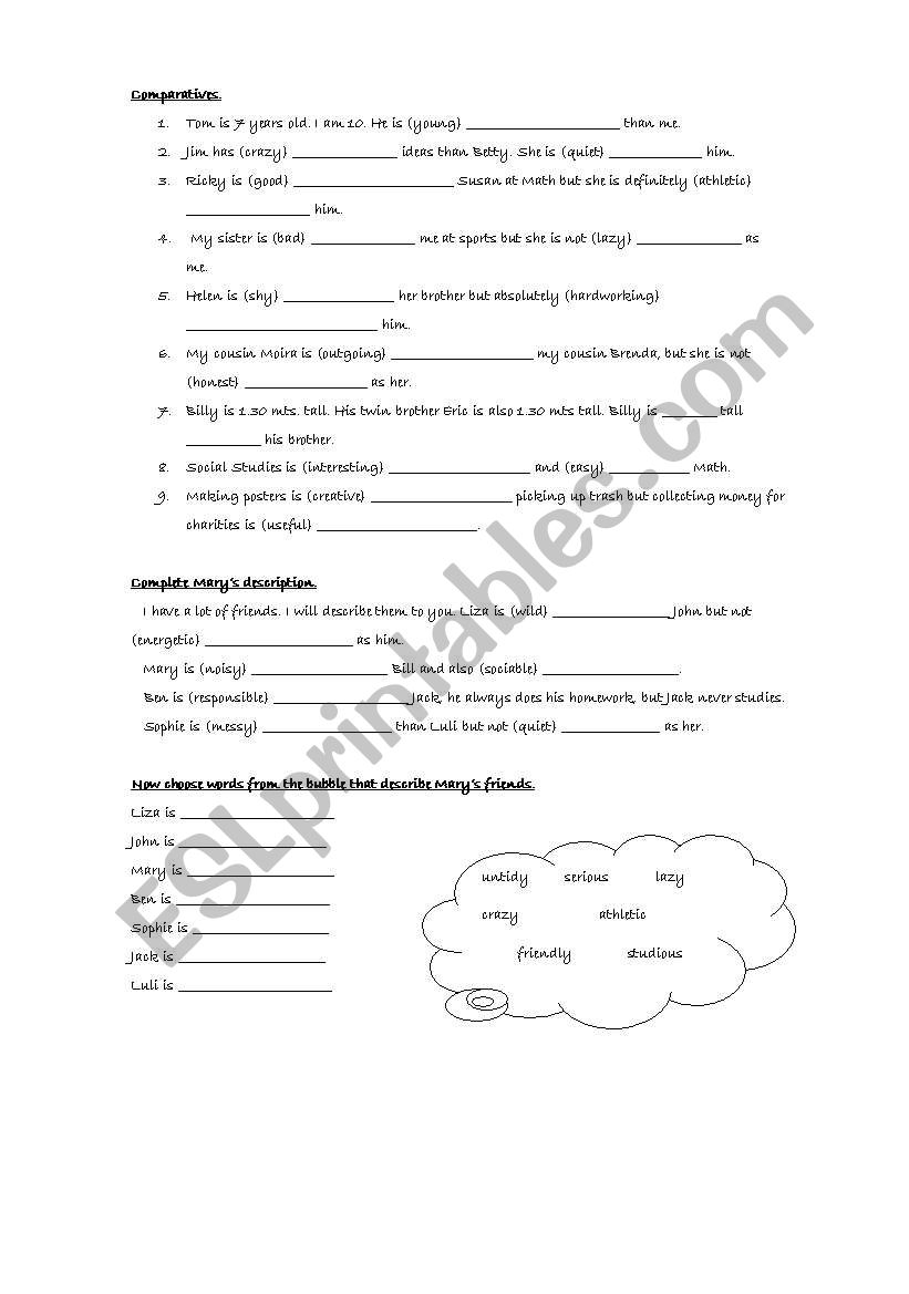 Comparatives worksheet