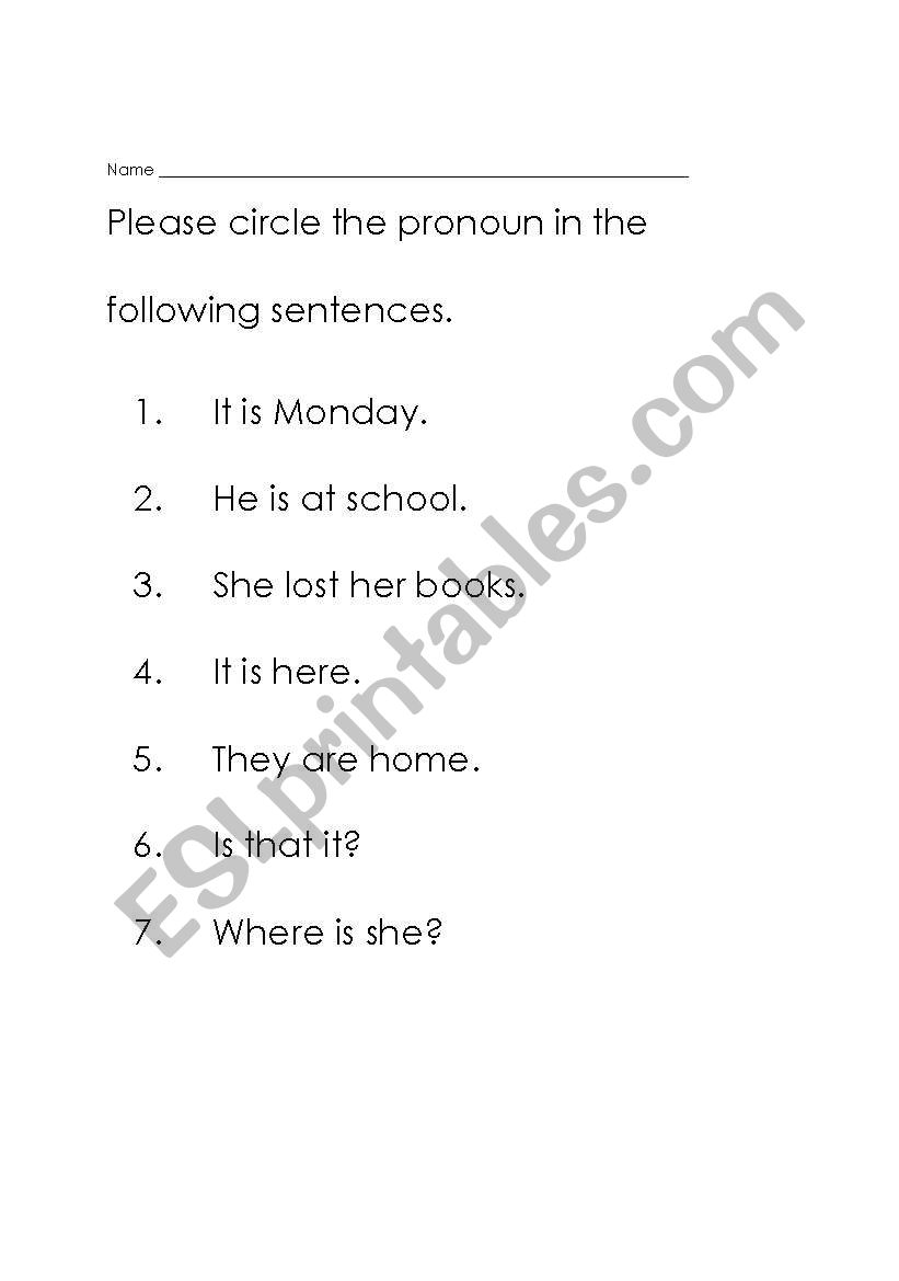 Pronouns worksheet