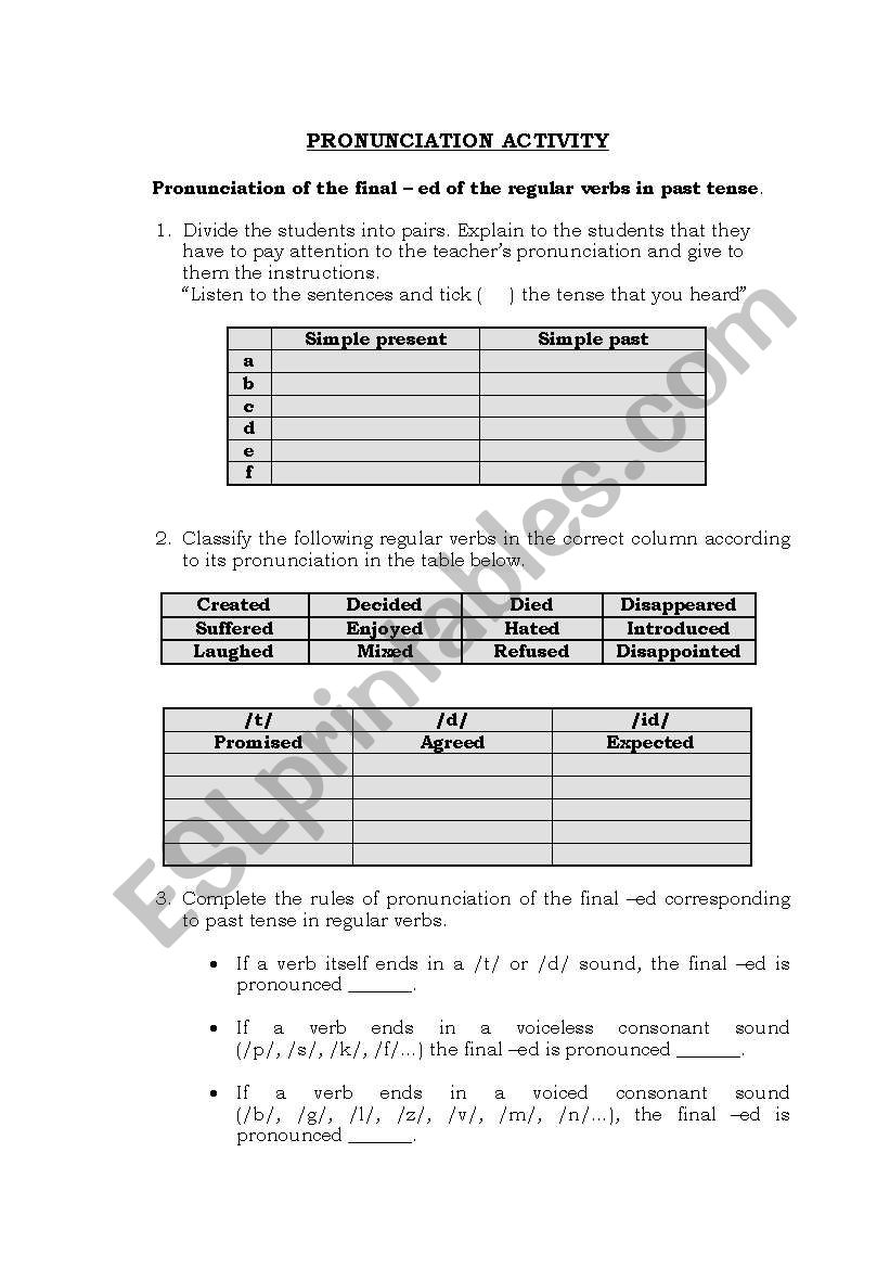 regular verb worksheet