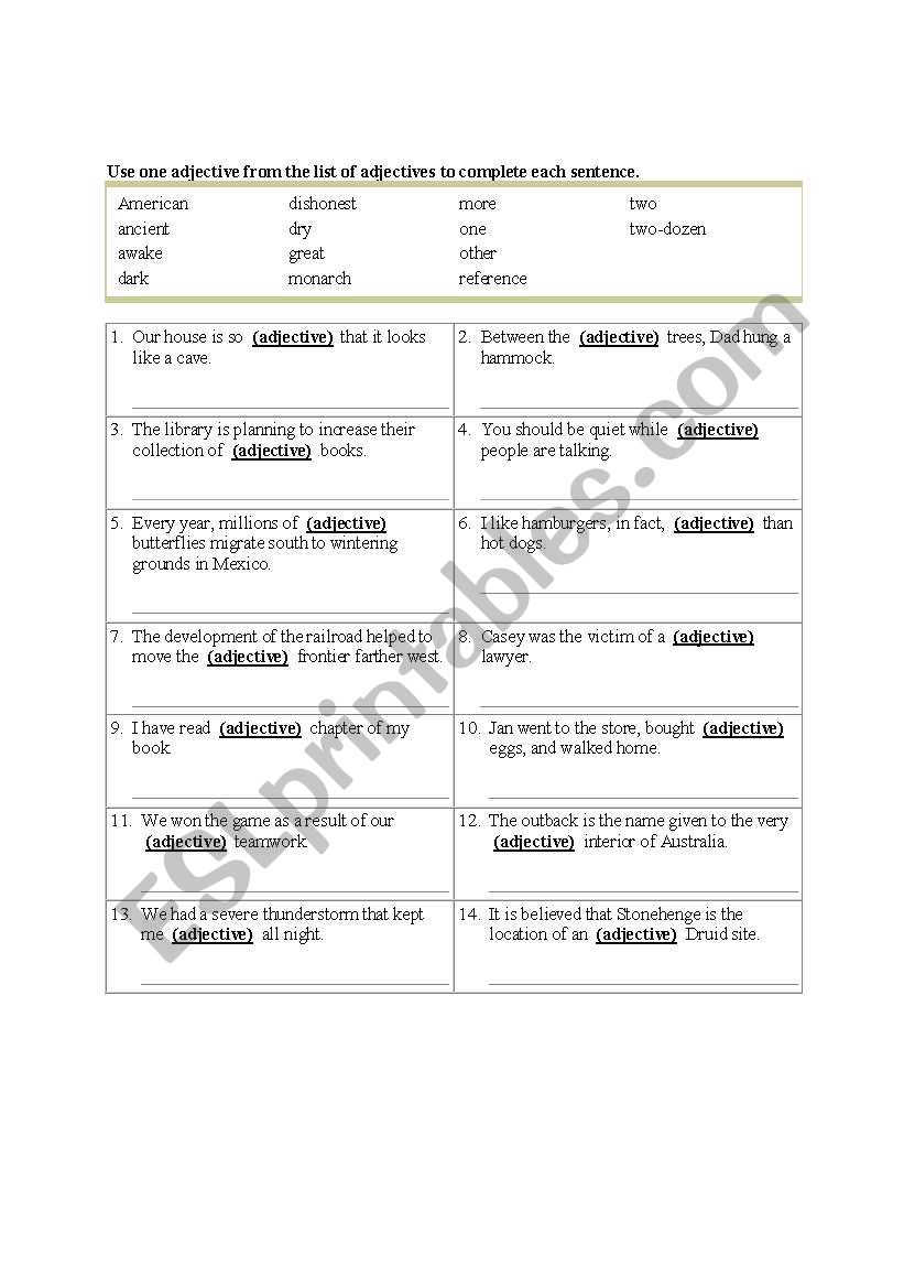 Adjective_test worksheet