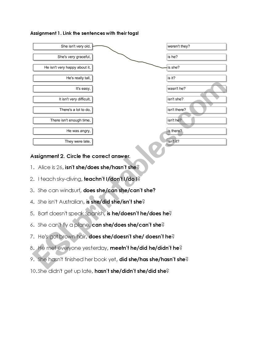 Question tag assignment worksheet