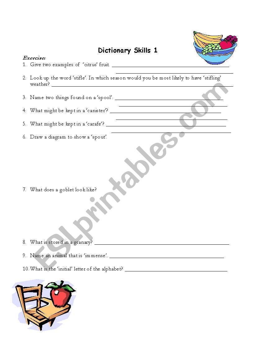 Dictionary Skills 1 worksheet