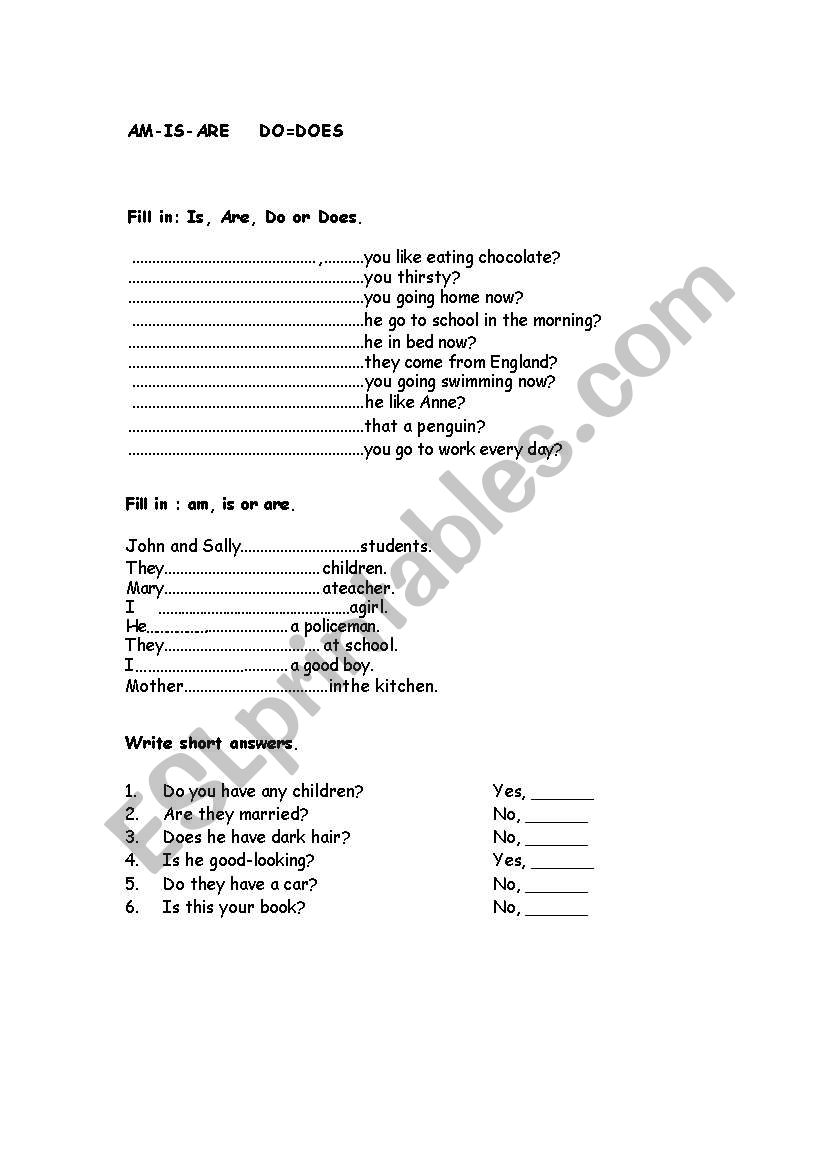 BE and DO for beginners worksheet