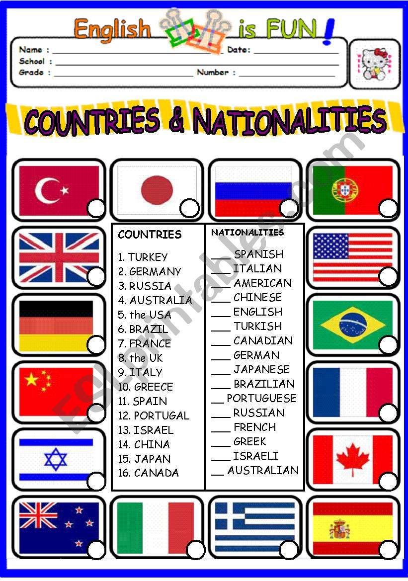 Countries And Nationalities ESL Worksheet By Bburcu