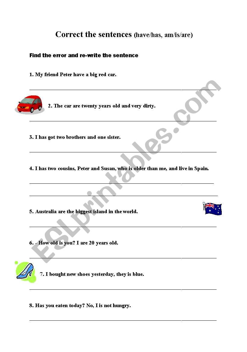 English Worksheets Correct The Sentences