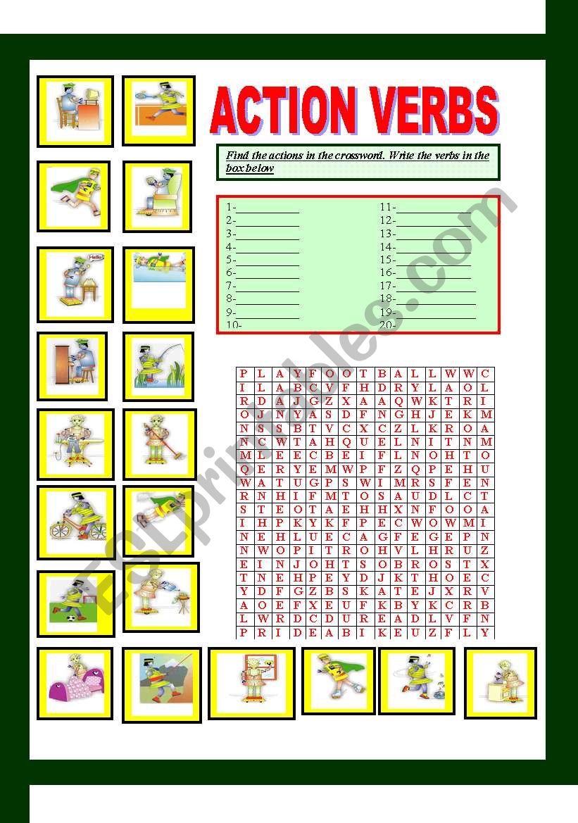 ACTION VERB CROSSWORD(2/3) ESL worksheet by redcoquelicot