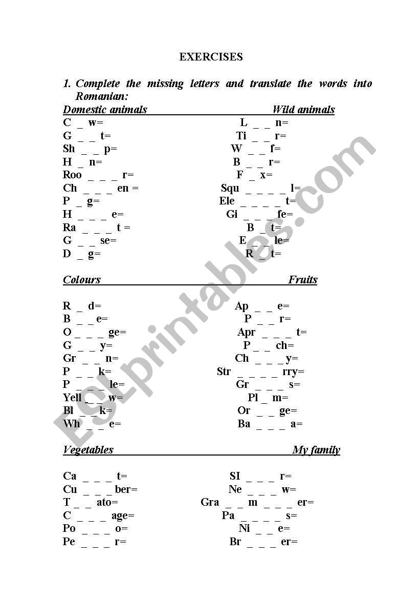 general vocabulary worksheet