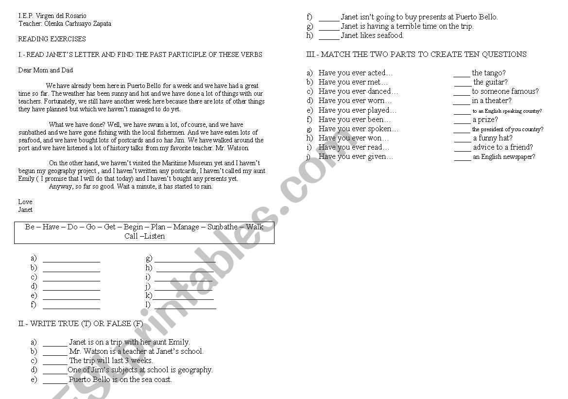 exercises in the present perfect