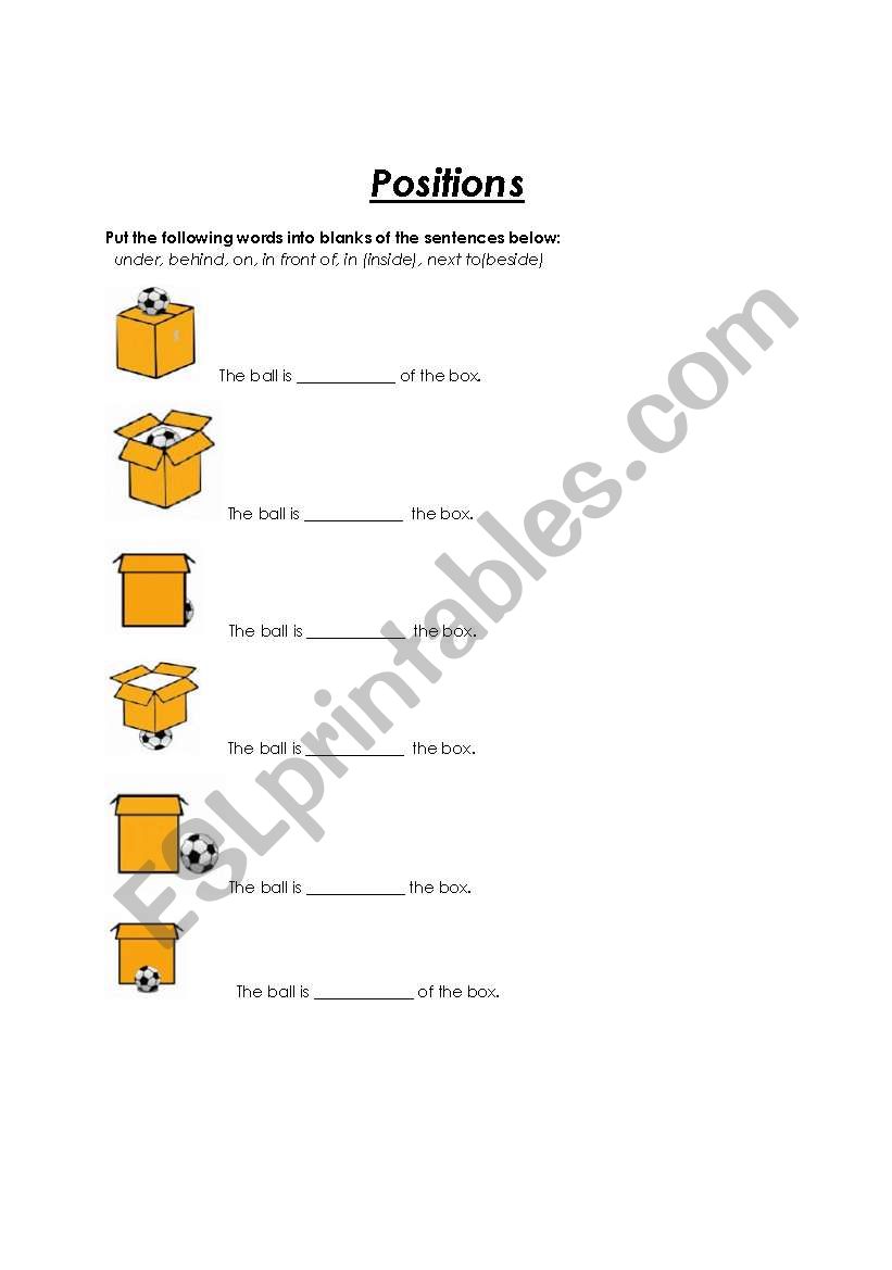 Positional Words Worksheet: In Front Of, Behind, Inside, Next To