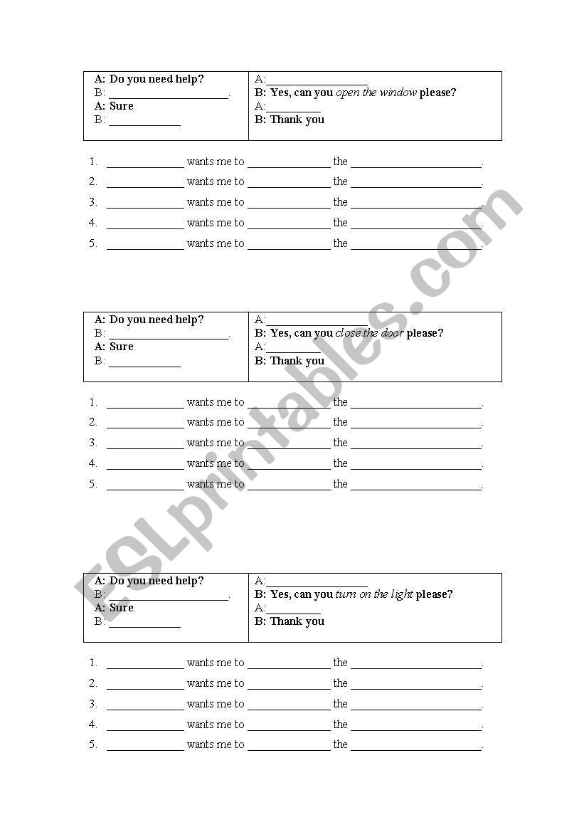 Requests and Commands worksheet