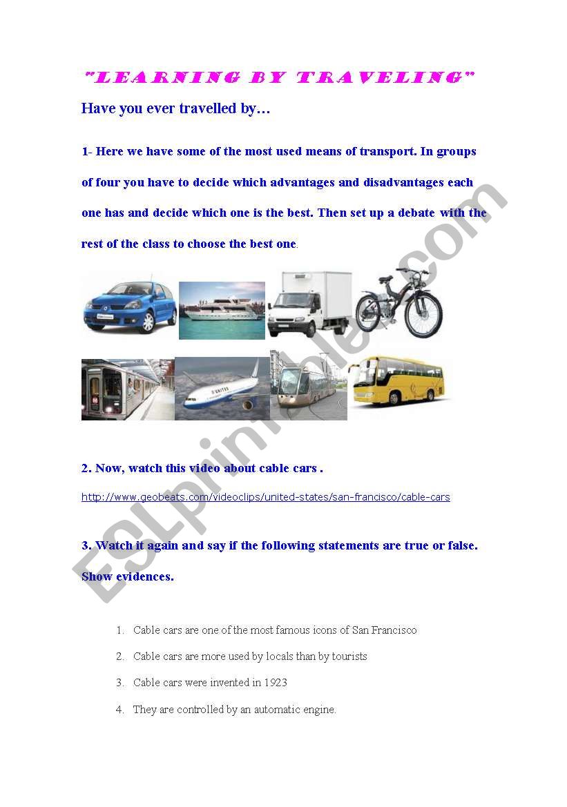 Means of transport worksheet