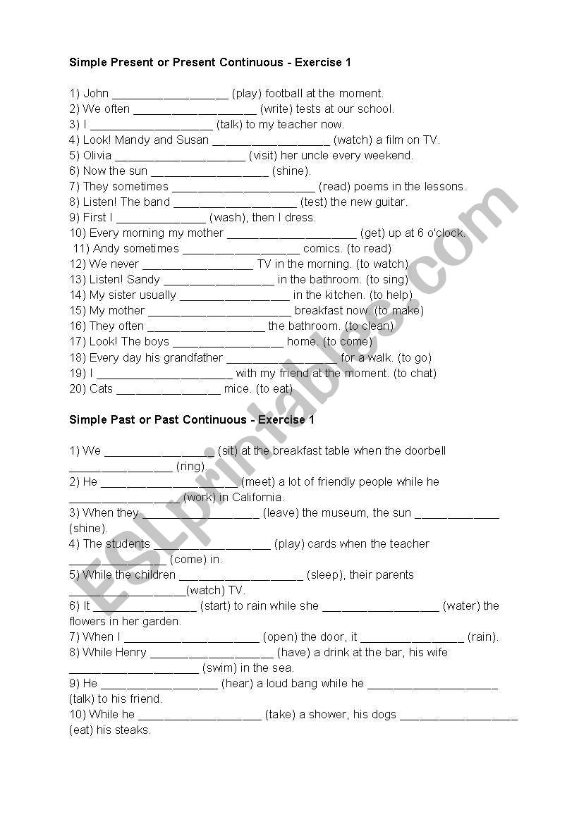 Simple Present, Present Continuous, Simple Past, Past Continuous