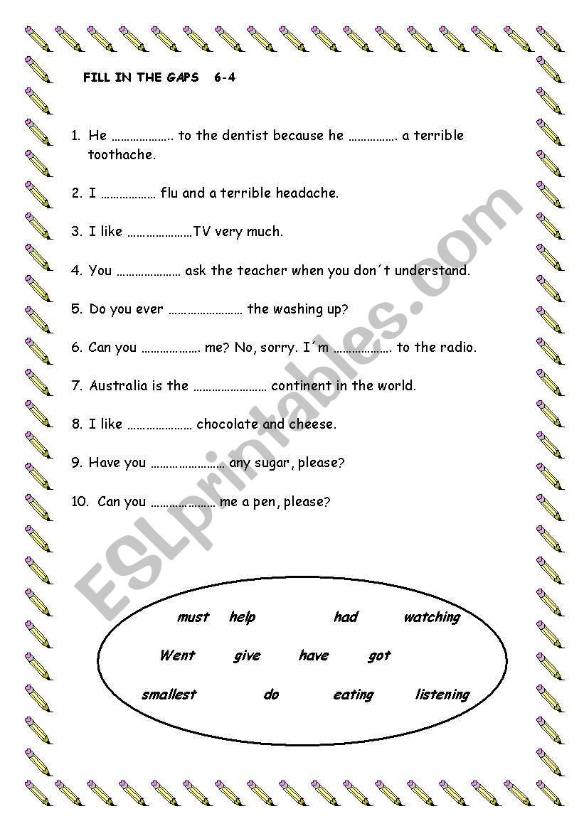 English Worksheets FILL IN THE GAPS