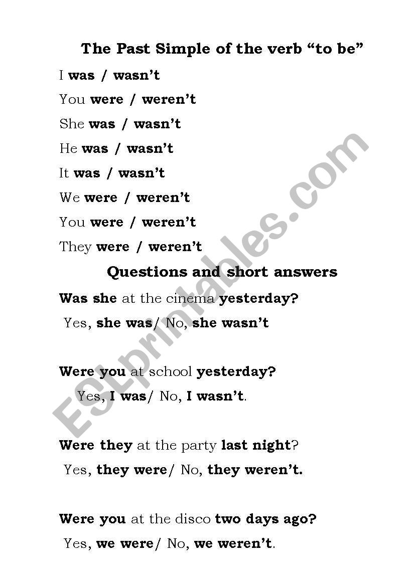 verb to be worksheet