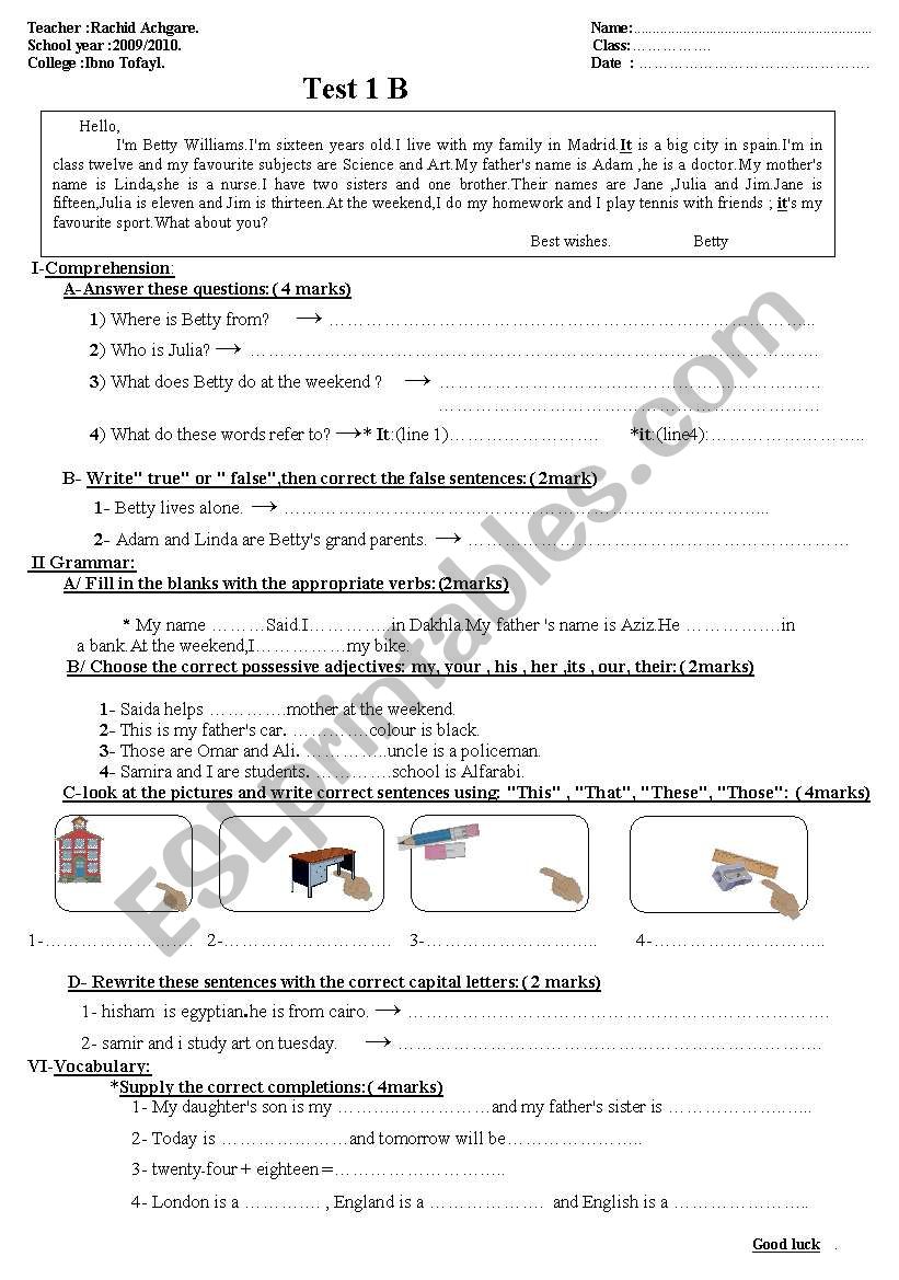 test worksheet