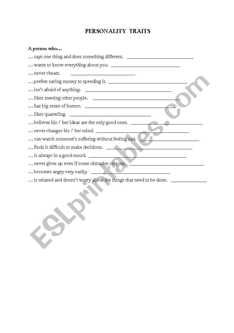 personality part 2 worksheet