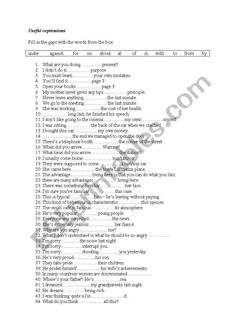 Useful expressions with in, at, on etc. + KEY!!!!