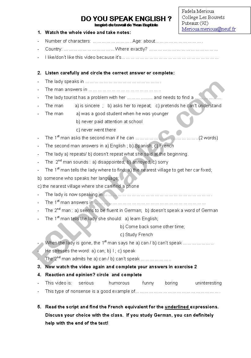 speak english worksheet