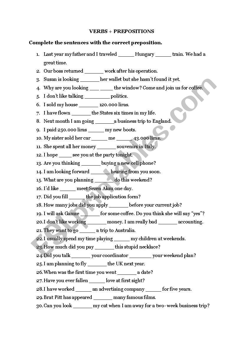 Prepositions worksheet