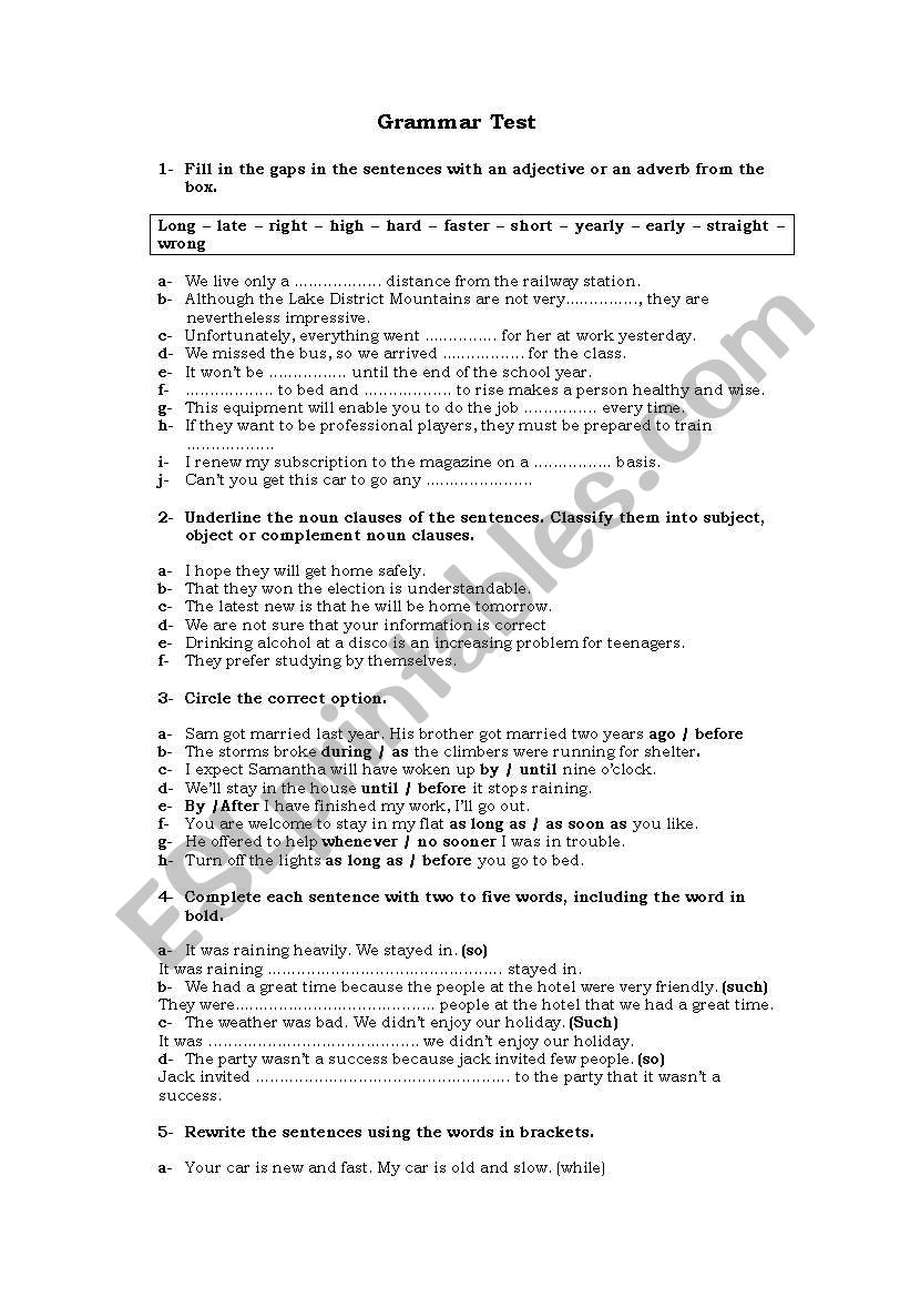 GRAMMAR TEST worksheet