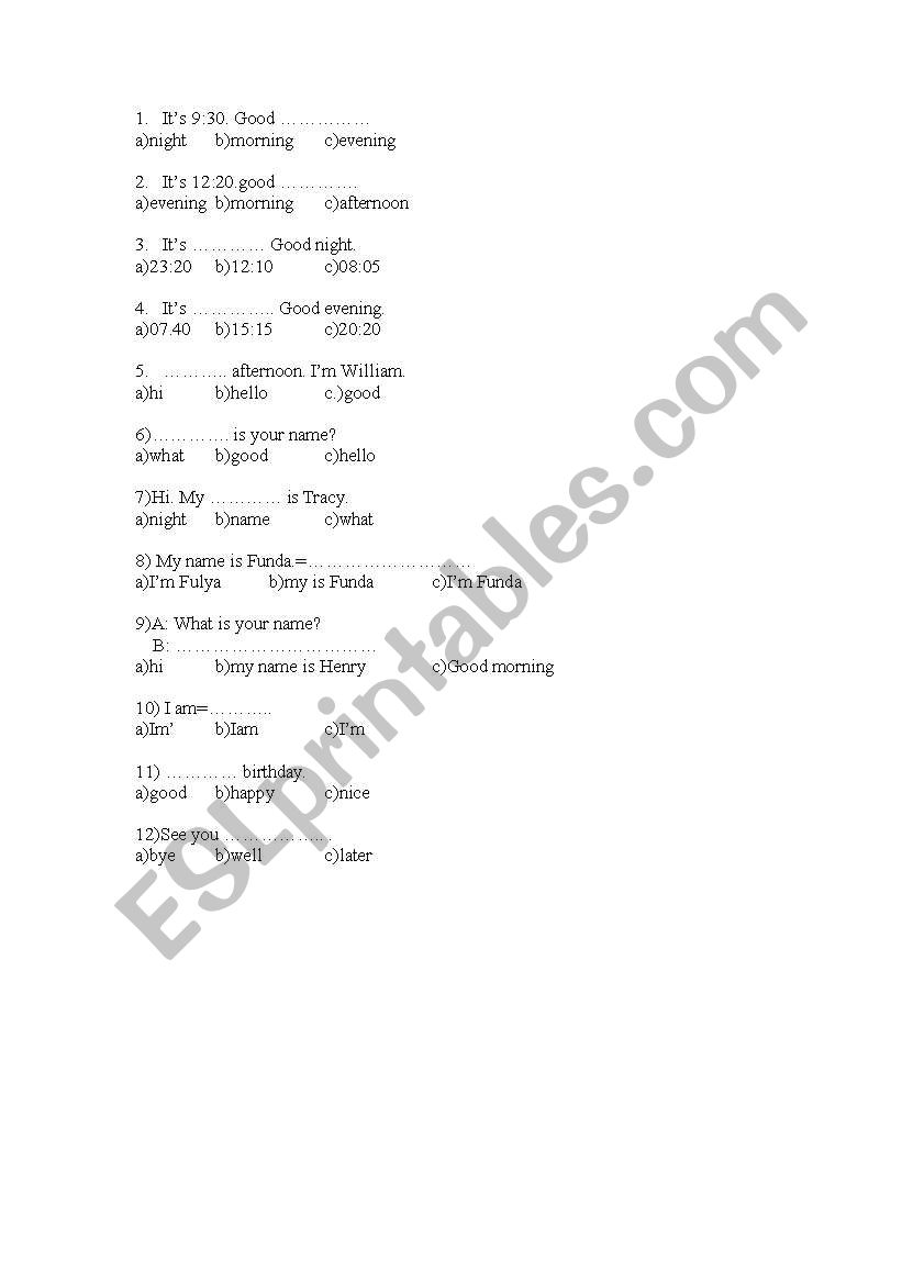 greeting worksheet