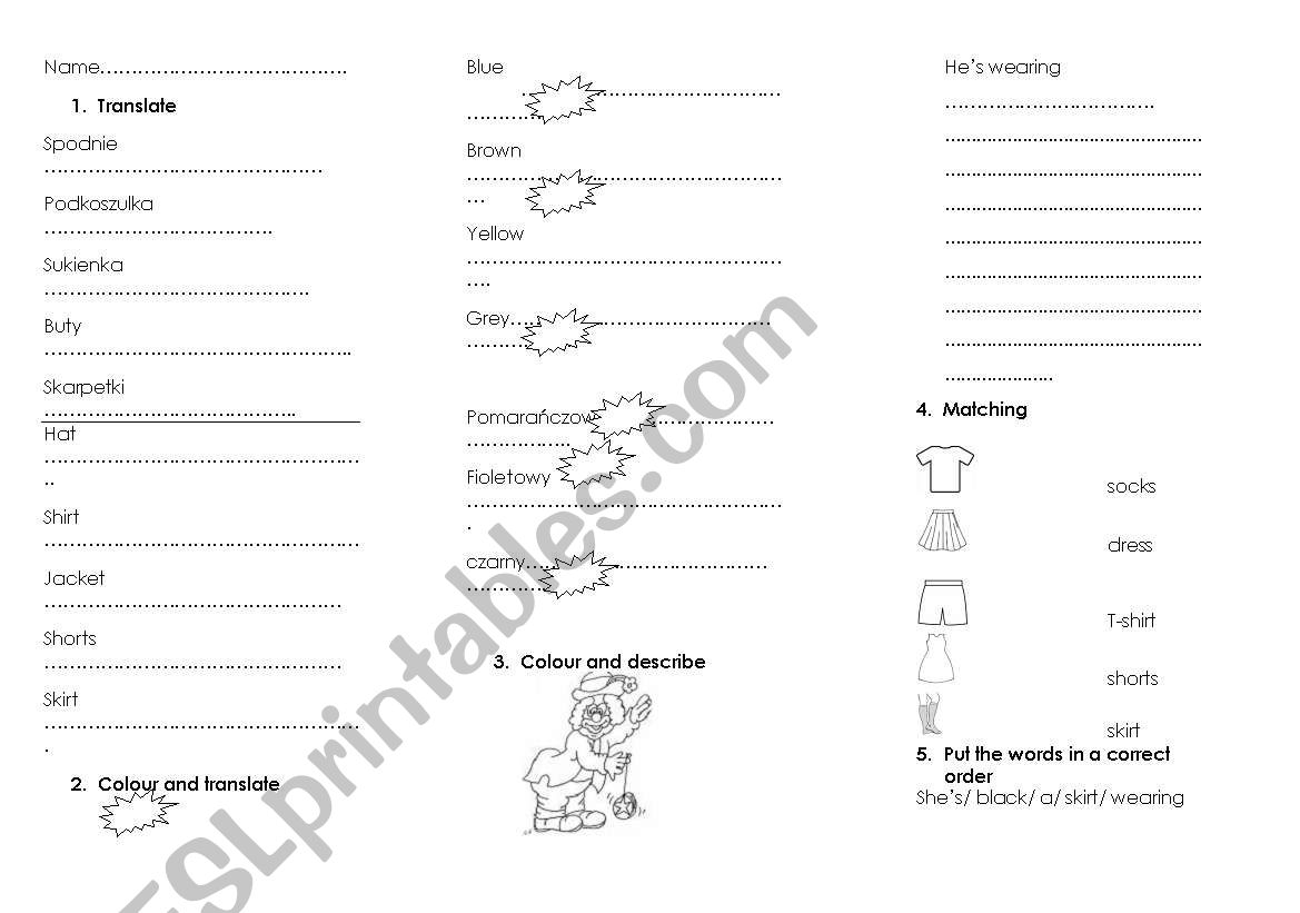 clothes -test (two versions) worksheet