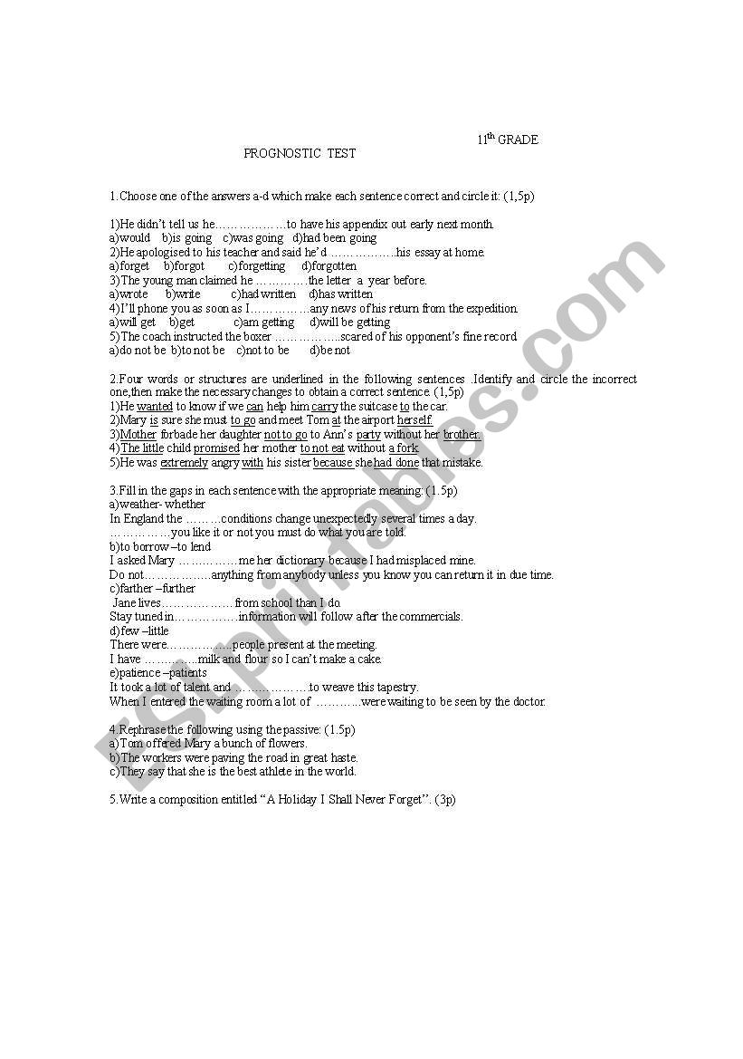 prognostic test worksheet