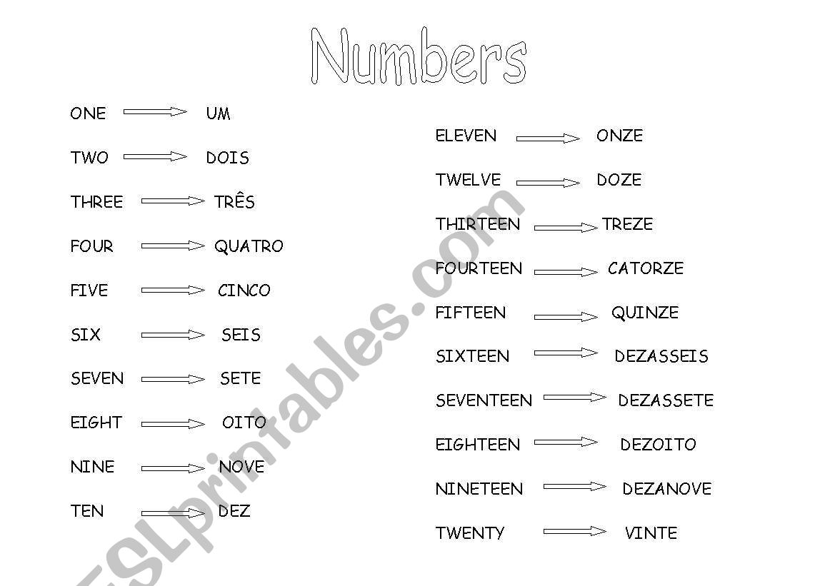 numbers worksheet