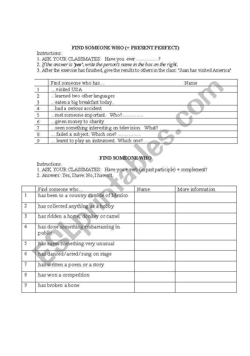 Present Perfect worksheet