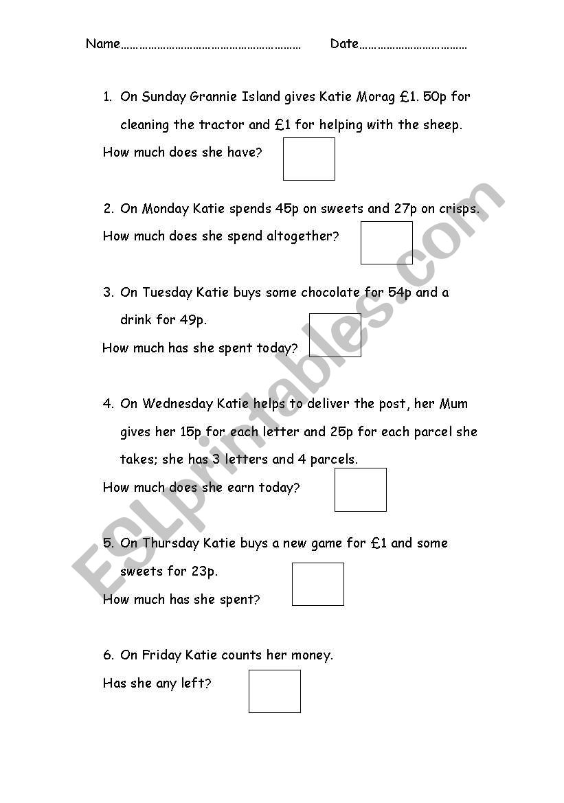 Katie Morag Maths worksheet