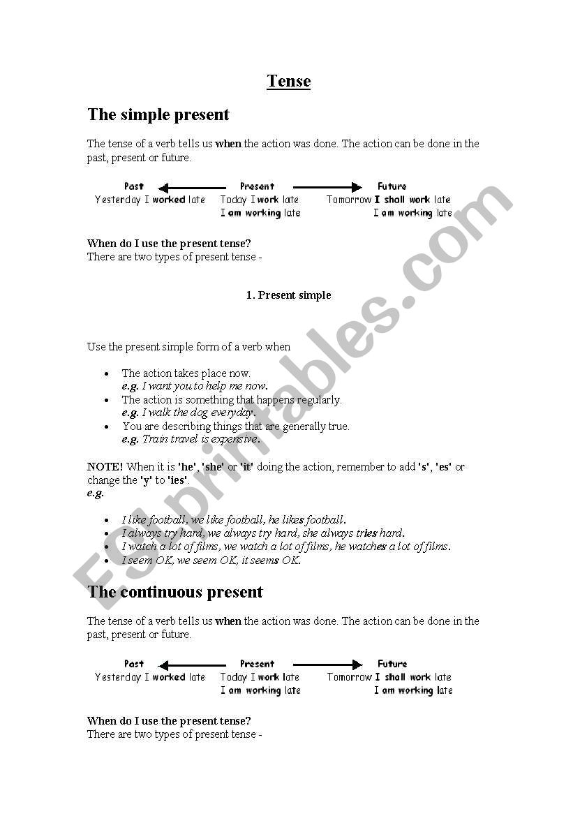 Present Tense  worksheet