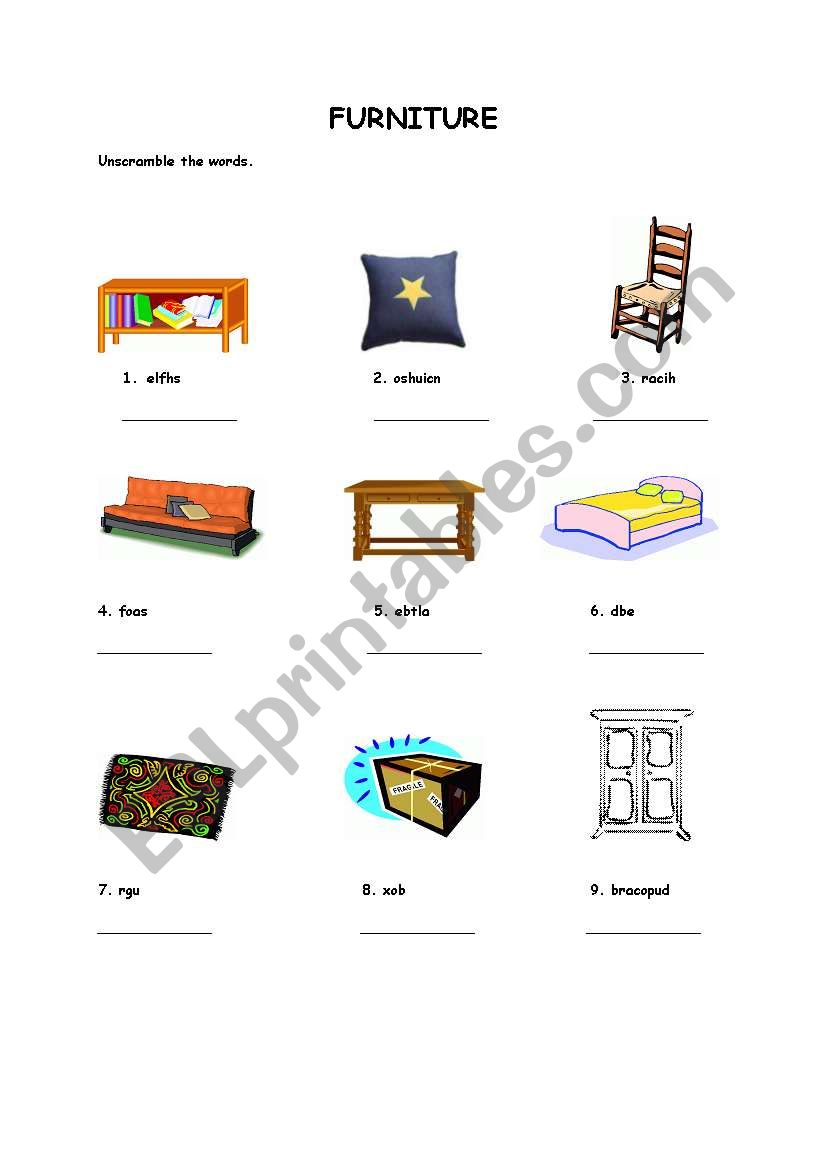 Furniture worksheet