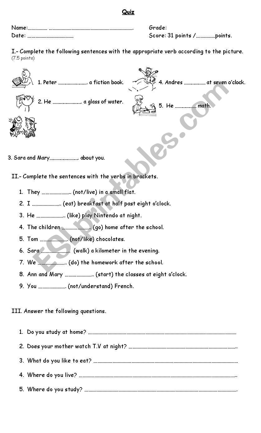 Quiz: Simple Present worksheet