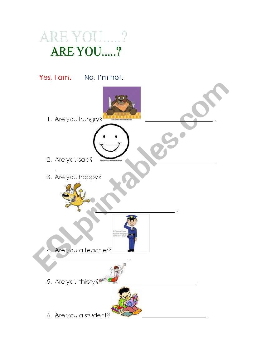 English worksheets: Yes, I am. / No, I´m not.