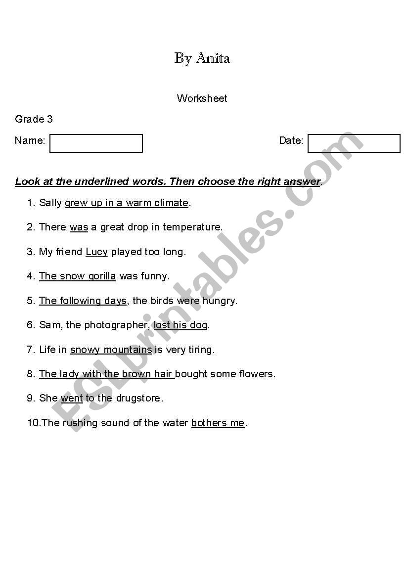 subjects and predicates worksheet