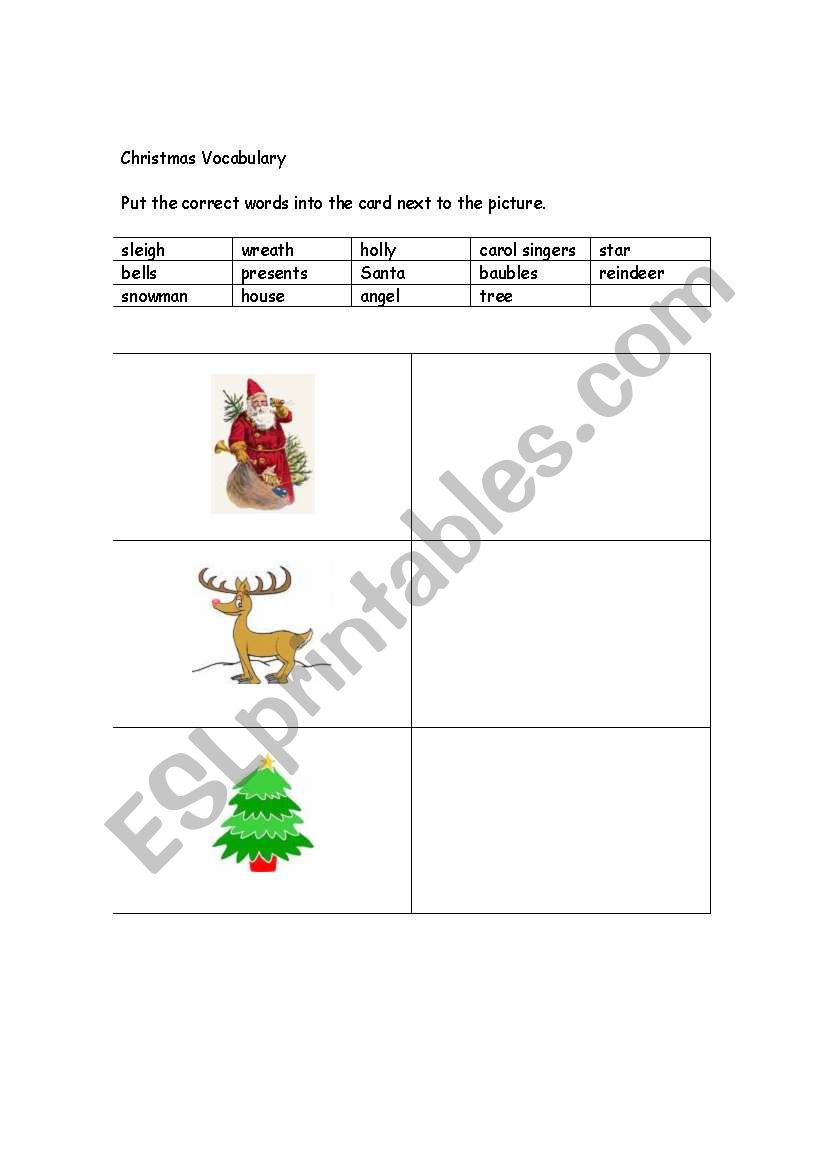 Christmas Memory Card Game part 1 Vocabulary