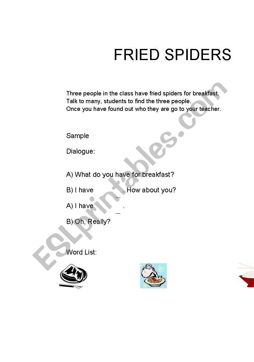 Fried Spider part 1 worksheet